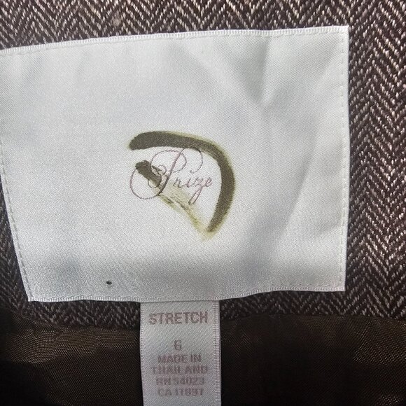 Vintage Prize Brown Blazer Y2K Chevron Twee Wool Blend Office Double Breasted 6 - Picture 4 of 7